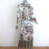 Dries Van Noten Rolana belted trench coat in cream satin with abstract print, authentic pre-owned, gently worn