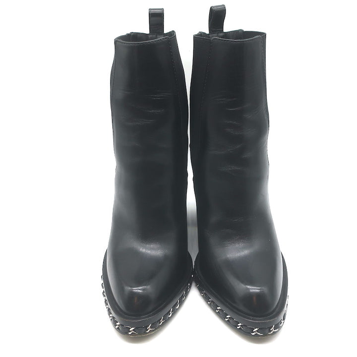 Chanel Chain-Trimmed High Heel Chelsea Boots Black Leather Size 39
