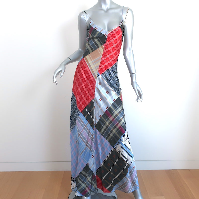 GANNI Patchwork Slip Dress Multicolor Check Print Stretch Satin Size S Celebrity Owned GANNI Patchwork Slip Dress Multicolor Check Print Stretch Satin Size S Celebrity Owned