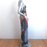 GANNI Patchwork Slip Dress Multicolor Check Print Stretch Satin Size Small