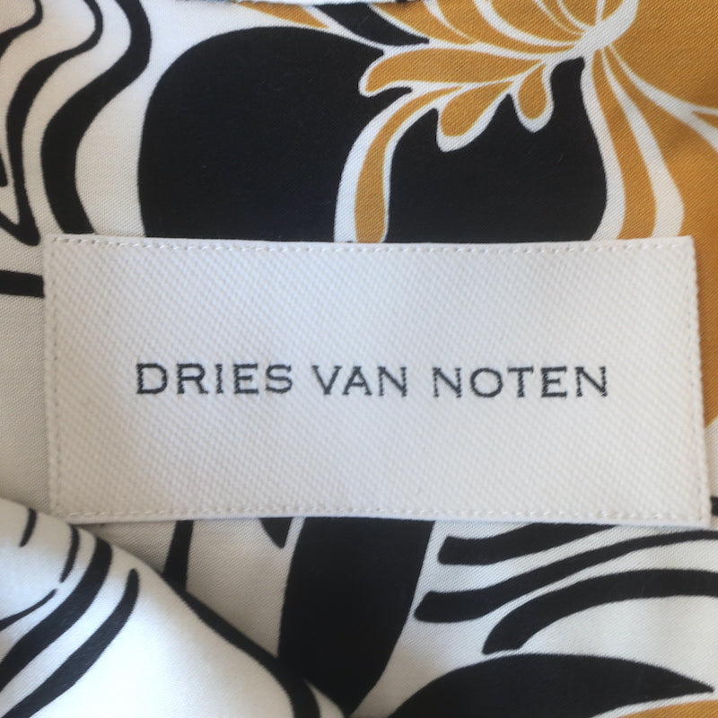 Dries Van Noten belted trench coat in cream satin with abstract print, authentic pre-owned, size 34