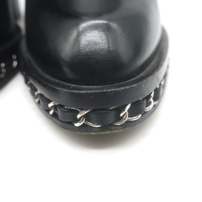Chanel Chain-Trimmed High Heel Chelsea Boots Black Leather Size 39