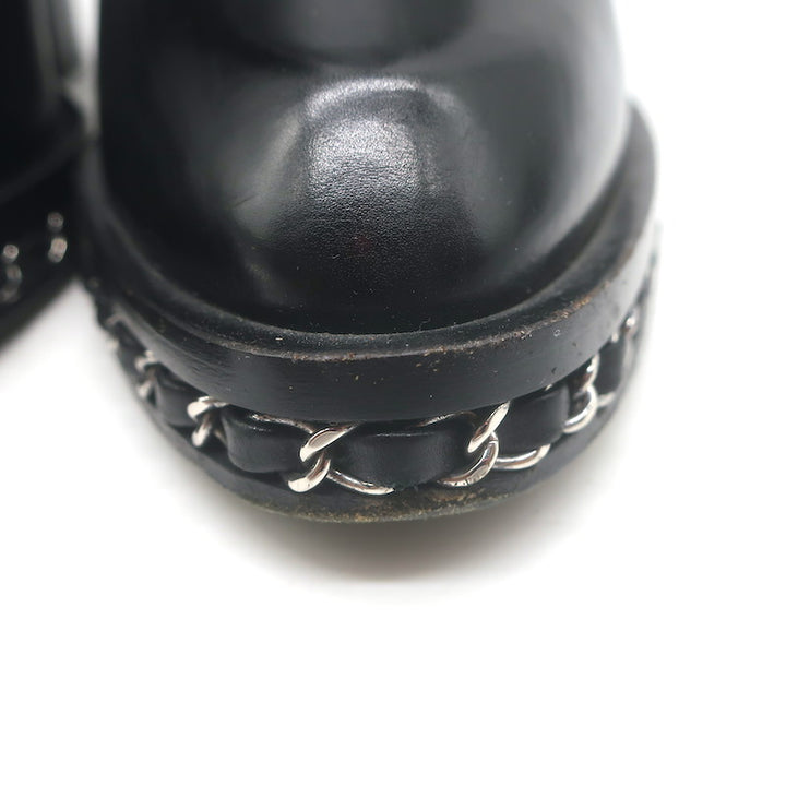 Chanel Chain-Trimmed High Heel Chelsea Boots Black Leather Size 39