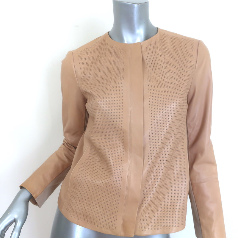 Vince engineered perforated beige leather jacket, pre-owned luxe women&