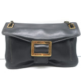Roger Vivier Metro Shoulder Bag Dark Brown Leather Chain Strap Medium Crossbody