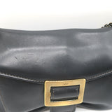 Roger Vivier Metro Shoulder Bag Dark Brown Leather Chain Strap Medium Crossbody