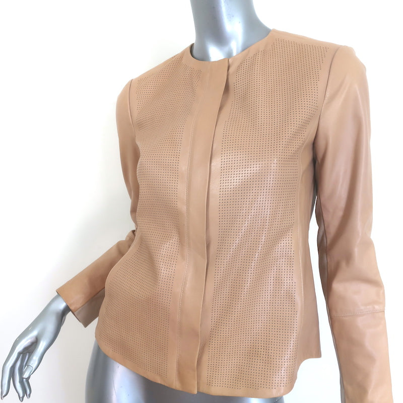 Authentic Vince engineered perforated leather jacket in beige, pre-owned luxury women&