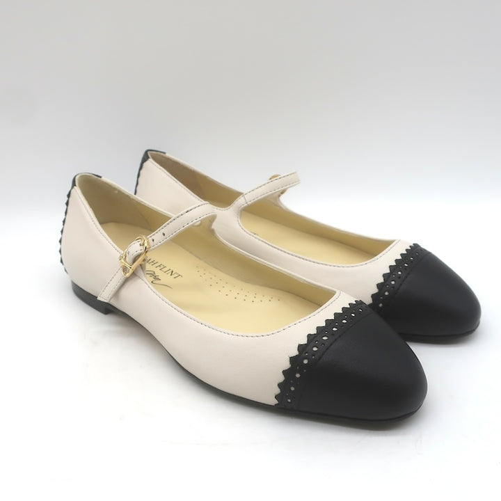 Sarah Flint x Mary Orton Perfect Mary Janes Ivory &amp; Black Leather Size 6.5 NEW