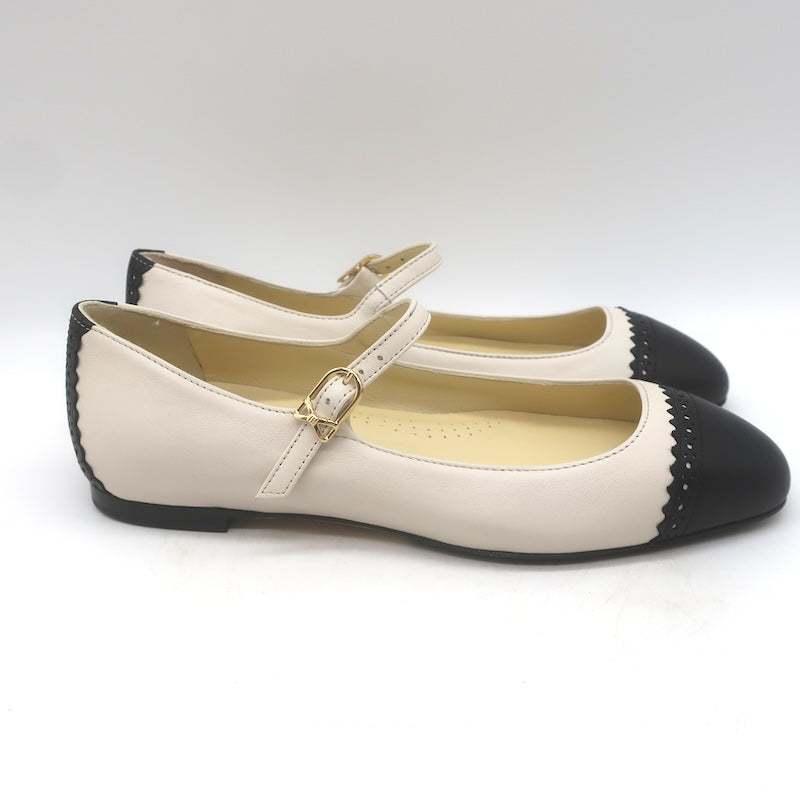 Sarah Flint x Mary Orton Perfect Mary Janes Ivory &amp; Black Leather Size 6.5 NEW