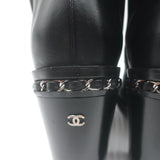 Chanel Chain-Trimmed High Heel Chelsea Boots Black Leather Size 39