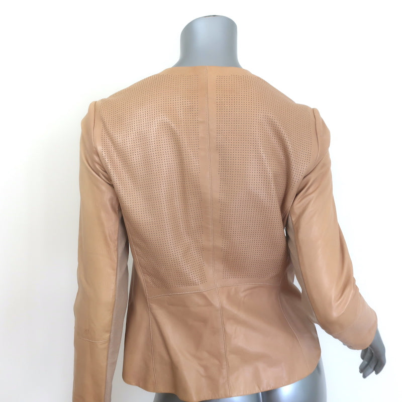Vince engineered perforated leather jacket in beige, size small, pre-owned luxury with authentic designer detailing