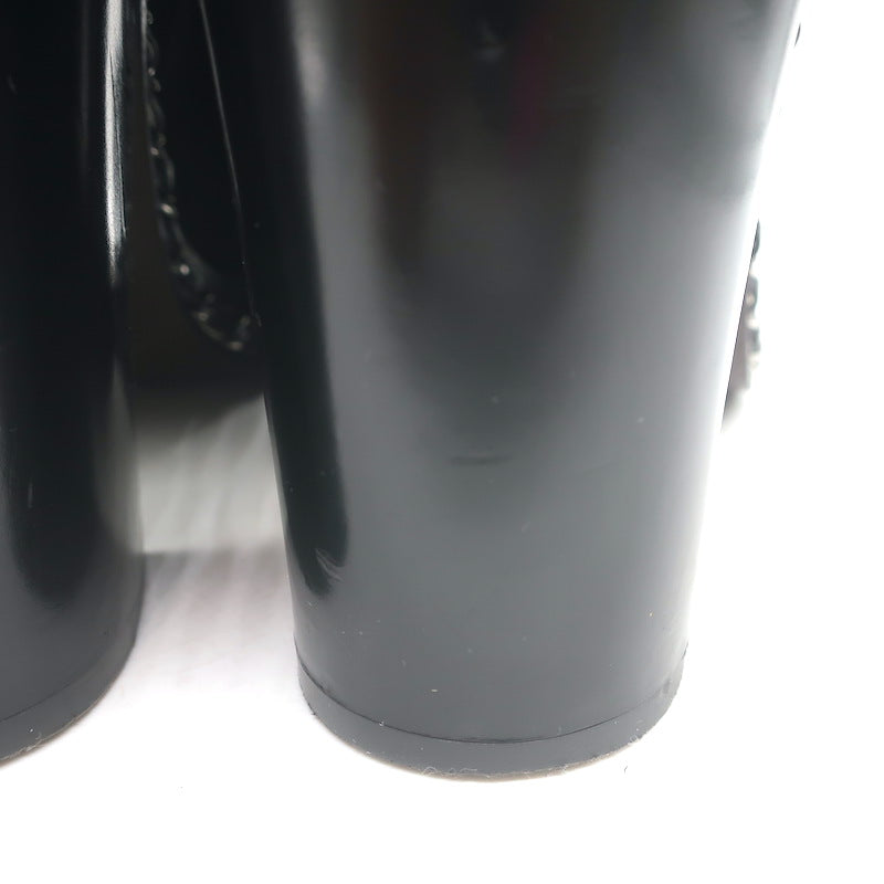 Chanel Chain-Trimmed High Heel Chelsea Boots Black Leather Size 39