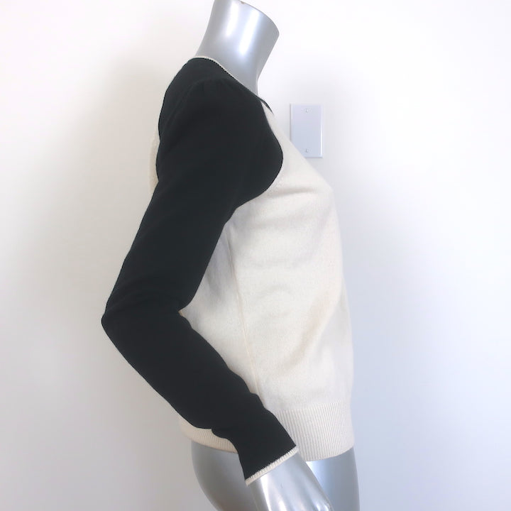 Veronica Beard Albertina Cashmere Baseball Sweater Black &amp; Cream Size Small