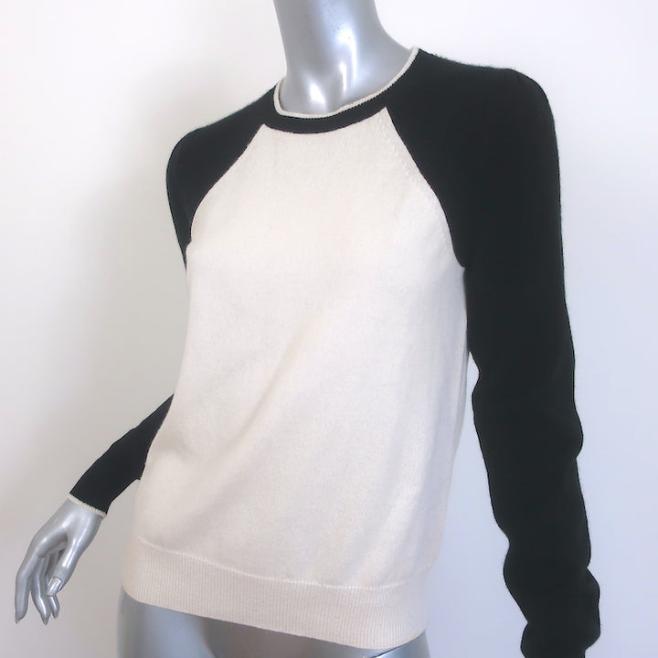 Veronica Beard Albertina Cashmere Baseball Sweater Black &amp; Cream Size Small