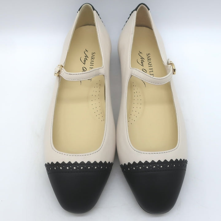 Sarah Flint x Mary Orton Perfect Mary Janes Ivory &amp; Black Leather Size 6.5 NEW