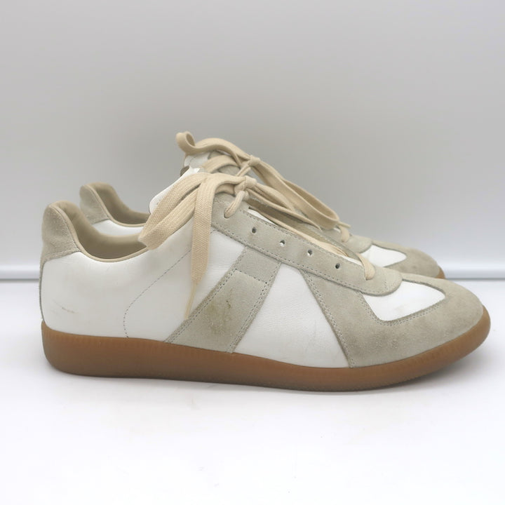 Maison Margiela Replica Low Top Sneakers White Leather &amp; Taupe Suede Size 41