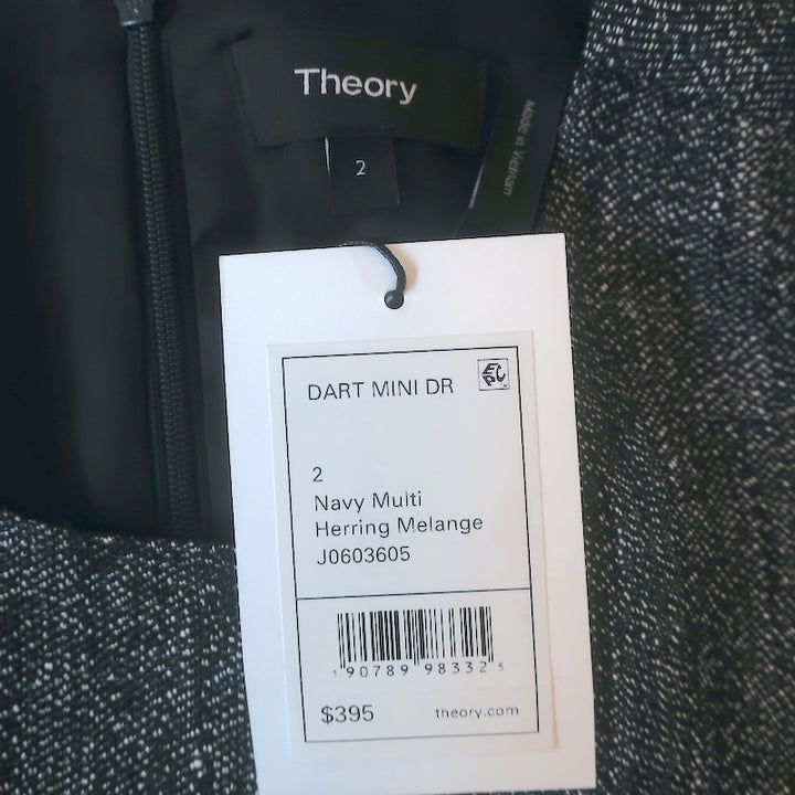 Theory Dart Sleeveless Mini Dress Navy Herring Melange Linen-Blend Size 2 NEW