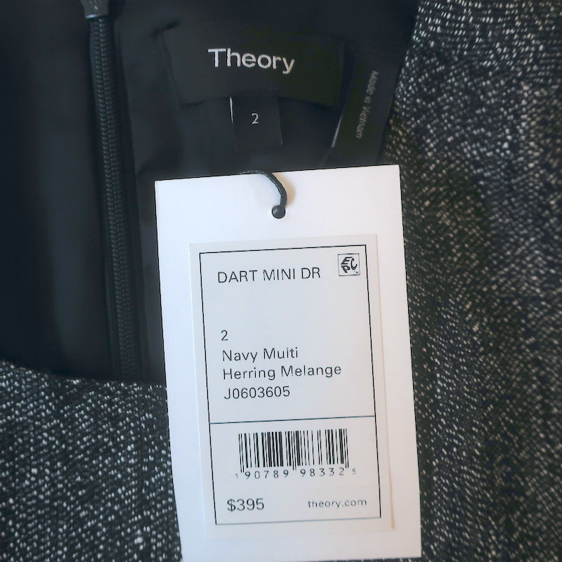 theory dart mini dress Theory | Dresses | Nwt Theory Dart Mini Dress Textured Linen Blend Aline Navy Multi Size 395