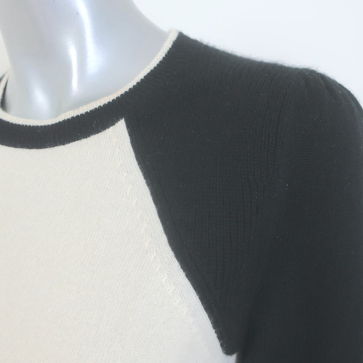 Veronica Beard Albertina Cashmere Baseball Sweater Black &amp; Cream Size Small