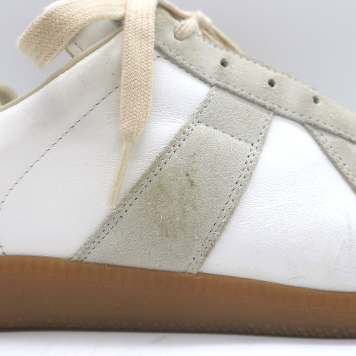 Maison Margiela Replica Low Top Sneakers White Leather &amp; Taupe Suede Size 41