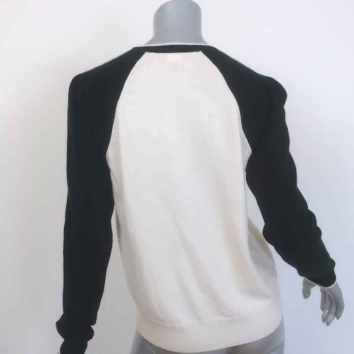 Veronica Beard Albertina Cashmere Baseball Sweater Black &amp; Cream Size Small