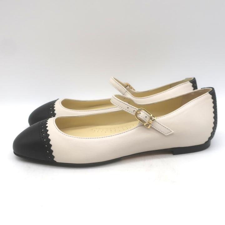 Sarah Flint x Mary Orton Perfect Mary Janes Ivory &amp; Black Leather Size 6.5 NEW