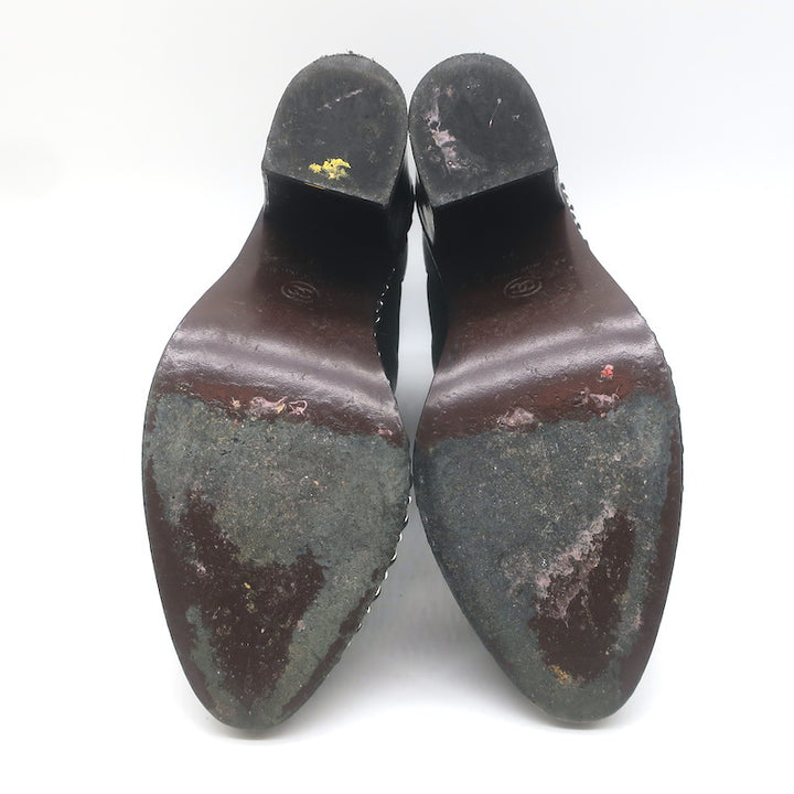 Chanel Chain-Trimmed High Heel Chelsea Boots Black Leather Size 39