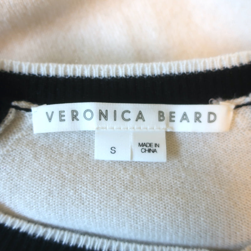 Veronica Beard Albertina Cashmere Baseball Sweater Black &amp; Cream Size Small