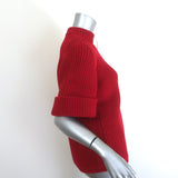 Chloe Ribbed Knit Short Sleeve Sweater Red Merino Wool Size Medium