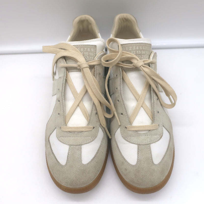 Maison Margiela Replica Low Top Sneakers White Leather &amp; Taupe Suede Size 41