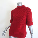 Chloe Ribbed Knit Short Sleeve Sweater Red Merino Wool Size Medium