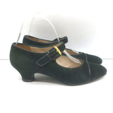 Vintage Chanel Cap Toe Mary Janes Black Suede Size 6 Kitten Heel Pumps