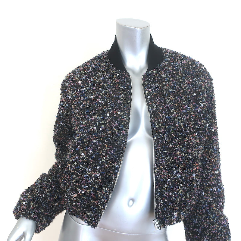 Rag &amp; Bone Samira sequin bomber jacket in black multi boucle tweed, authentic pre-owned luxury, size XS
