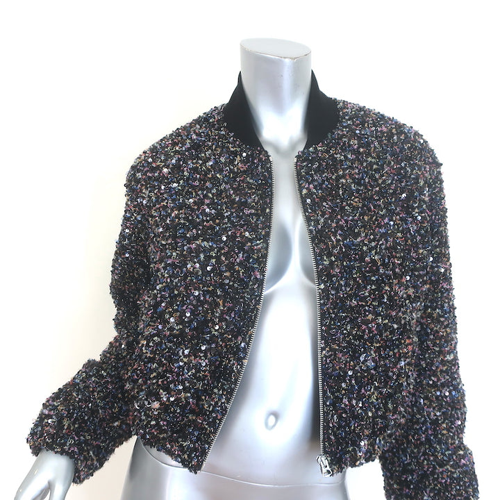Rag &amp; Bone Samira sequin bomber jacket in black multi boucle tweed, authentic pre-owned luxury, size XS