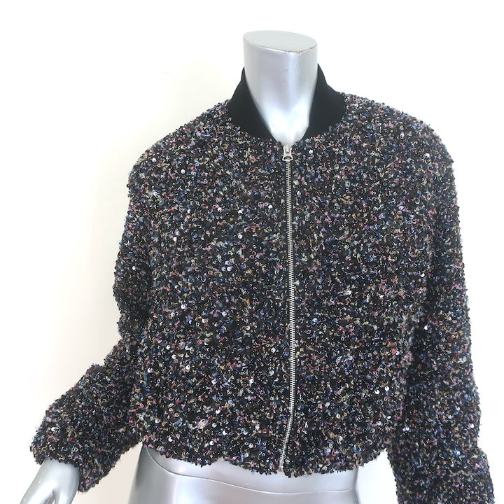 Rag &amp; Bone Samira sequin bomber jacket in black multi boucle tweed, size XS — pre-owned, authentic luxury