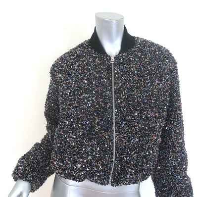 Rag & Bone Samira sequin bomber jacket in black multi boucle tweed, size XS — pre-owned, authentic luxury