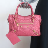 Balenciaga Giant Mini City Bag Rose Hortensia Lambskin Leather Crossbody