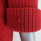 Chloe Ribbed Knit Short Sleeve Sweater Red Merino Wool Size Medium