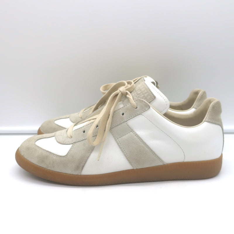 Maison Margiela Replica Low Top Sneakers White Leather &amp; Taupe Suede Size 41