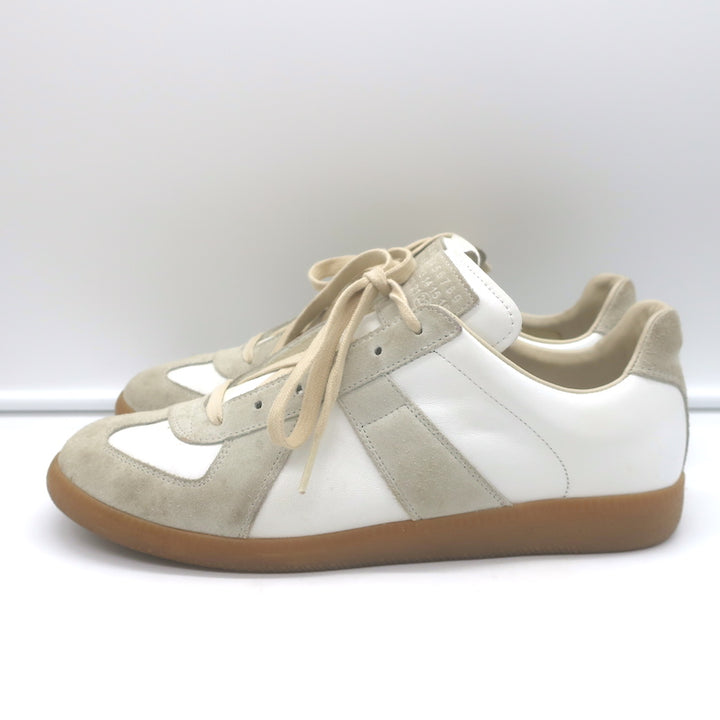Maison Margiela Replica Low Top Sneakers White Leather &amp; Taupe Suede Size 41