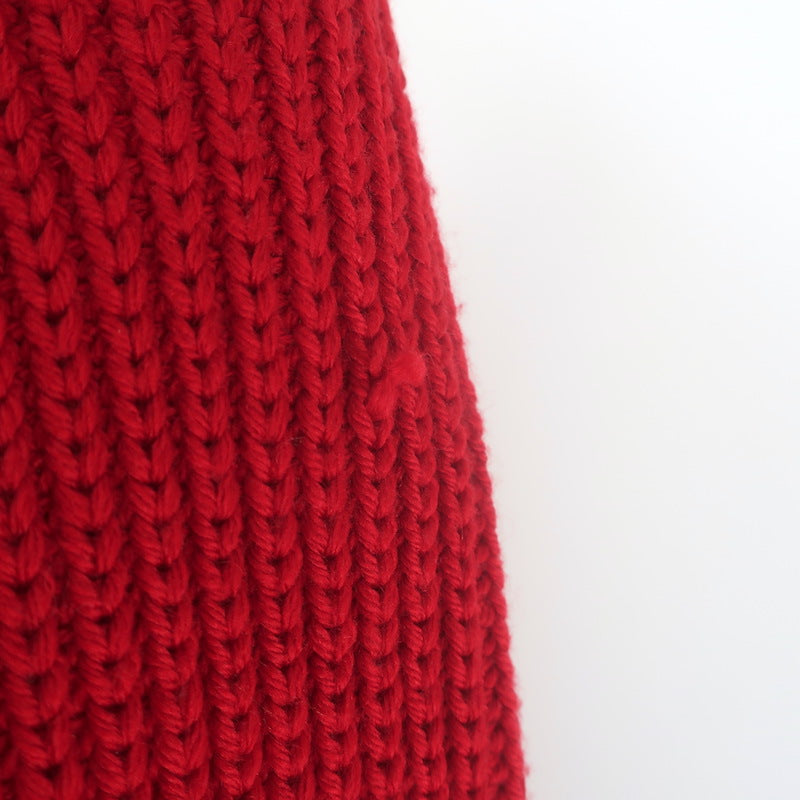 Chloe Ribbed Knit Short Sleeve Sweater Red Merino Wool Size Medium