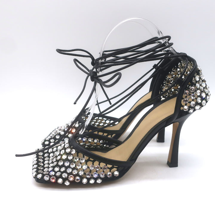 Bottega Veneta Sparkle Stretch Crystal-Embellished Mesh Pumps Black Size 39