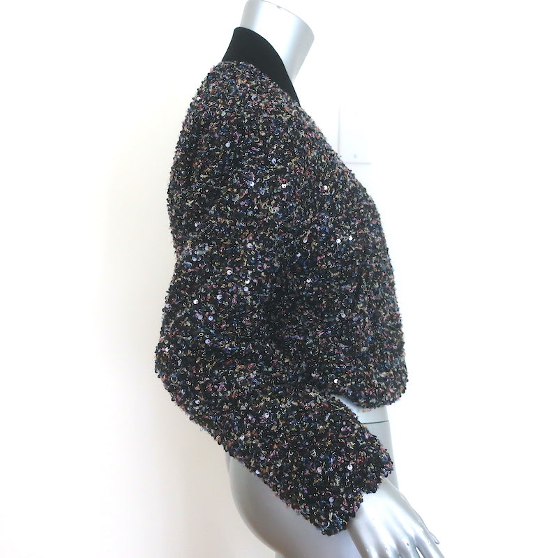 Rag &amp; Bone Samira sequin bomber jacket in black multi boucle tweed, authentic pre-owned, gently worn luxury piece