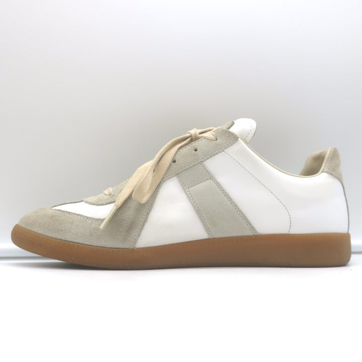 Maison Margiela Replica Low Top Sneakers White Leather &amp; Taupe Suede Size 41
