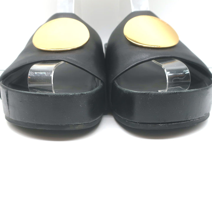 Tory Burch Patos Platform Slide Sandals Black Leather Size 10.5