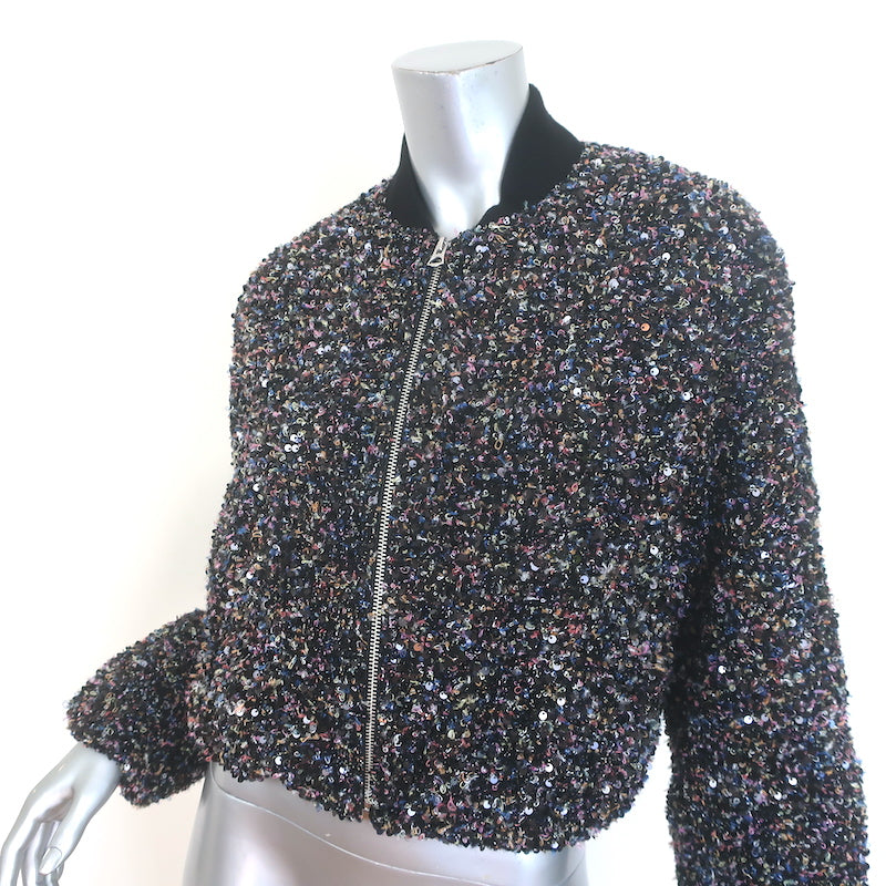 Rag &amp; Bone Samira sequin bomber jacket, black multi boucle tweed, size XS — pre-owned authentic luxury