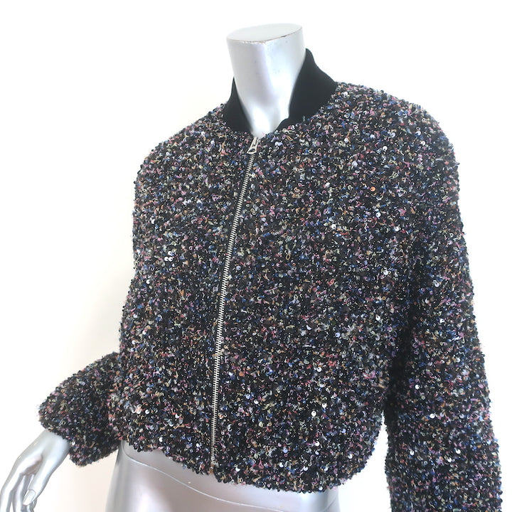 Rag &amp; Bone Samira sequin bomber jacket, black multi boucle tweed, size XS — pre-owned authentic luxury