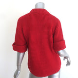 Chloe Ribbed Knit Short Sleeve Sweater Red Merino Wool Size Medium