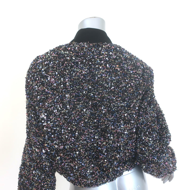 Rag &amp; Bone Samira sequin bomber jacket in black multi boucle tweed, authentic pre-owned, gently worn luxury piece