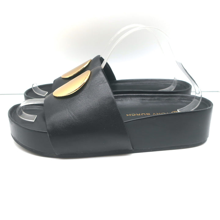 Tory Burch Patos Platform Slide Sandals Black Leather Size 10.5